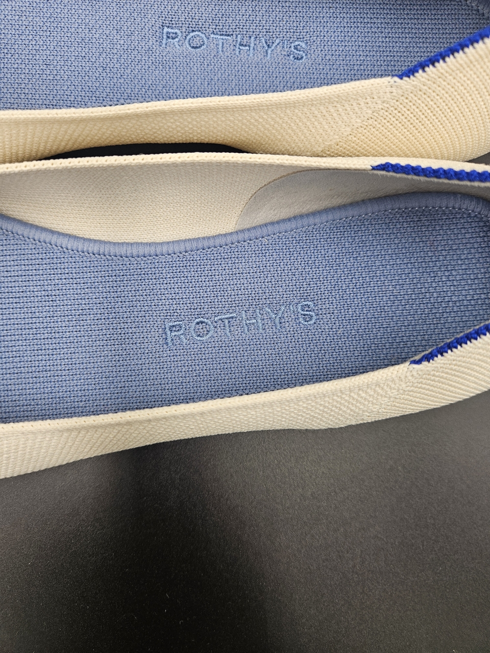 Rothy’s Cream Knit Flats w/ Floral Applique Blue Insole Size 11 Breathable Soft - Picture 4 of 7